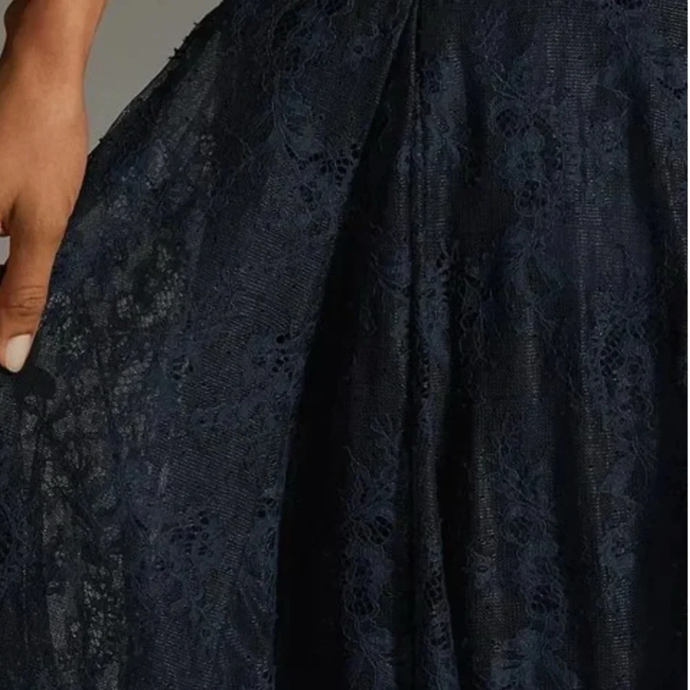 NWT Anthropologie Navy Blue Tulle Midi Skirt Flowy Flared Layered Mesh Size L